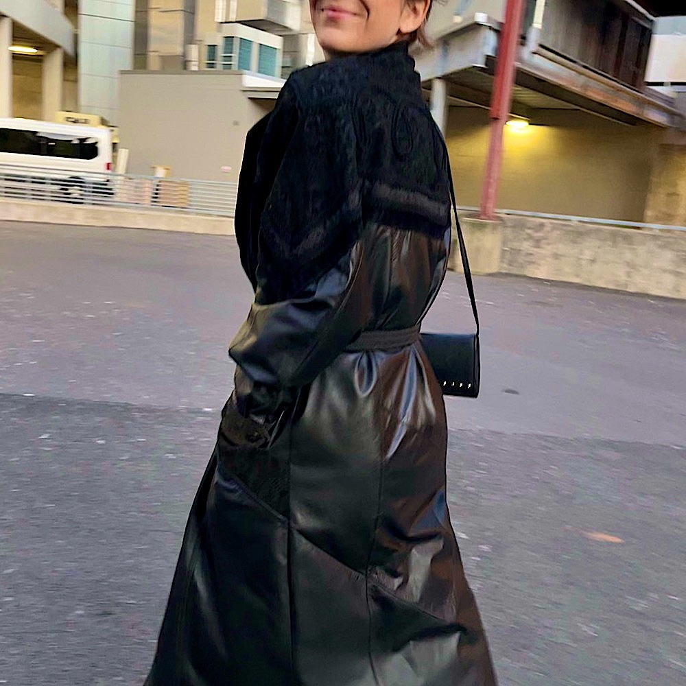 Wilson leather trench oversized black leather, with crushed suede detail